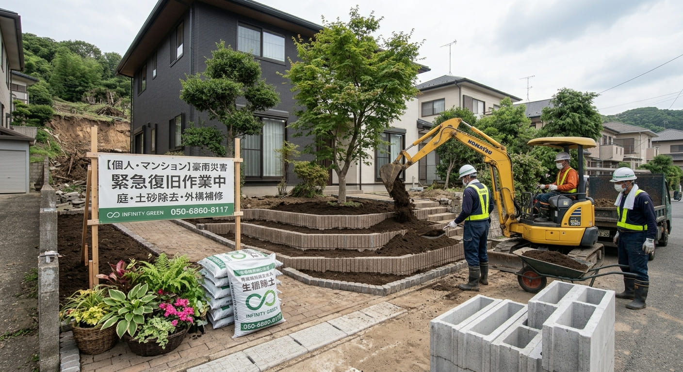 戸建て住宅の外構復旧作業風景