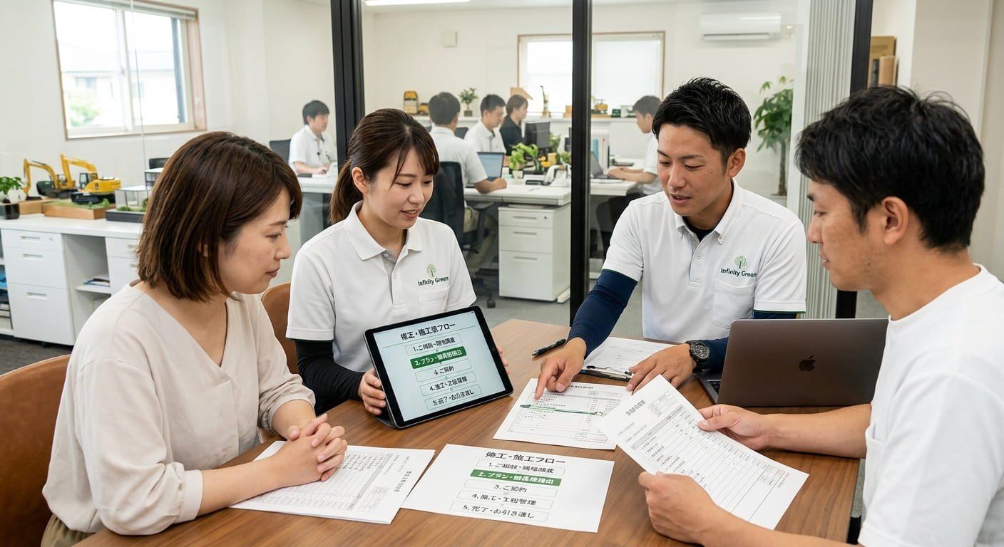 現地調査・危険度チェックから迅速な手作業・機械撤去までの施工イメージ